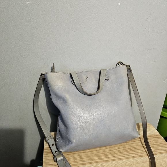 Madewell distressed Gray Leather crossbody Tote Bag - Picture 10 of 13